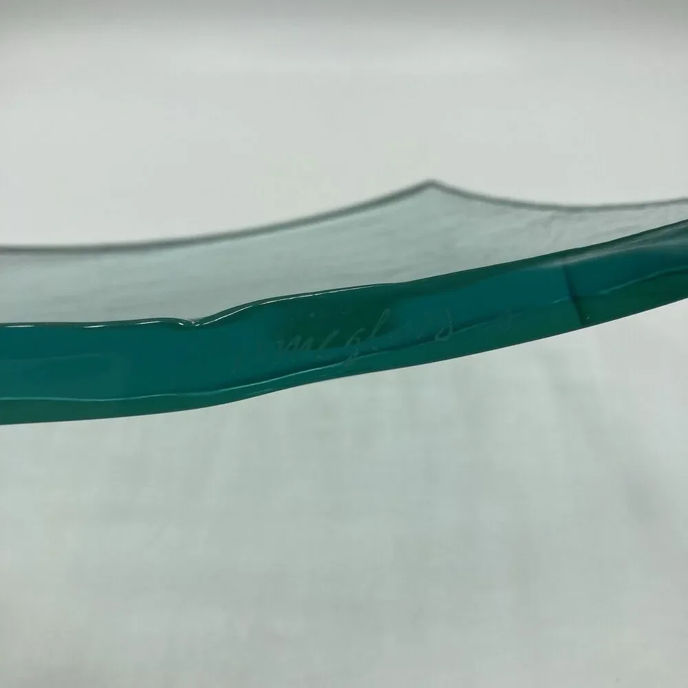 Vintage Annieglass Slab Platter Tray Modernist Art Glass Signed Green 8” Square